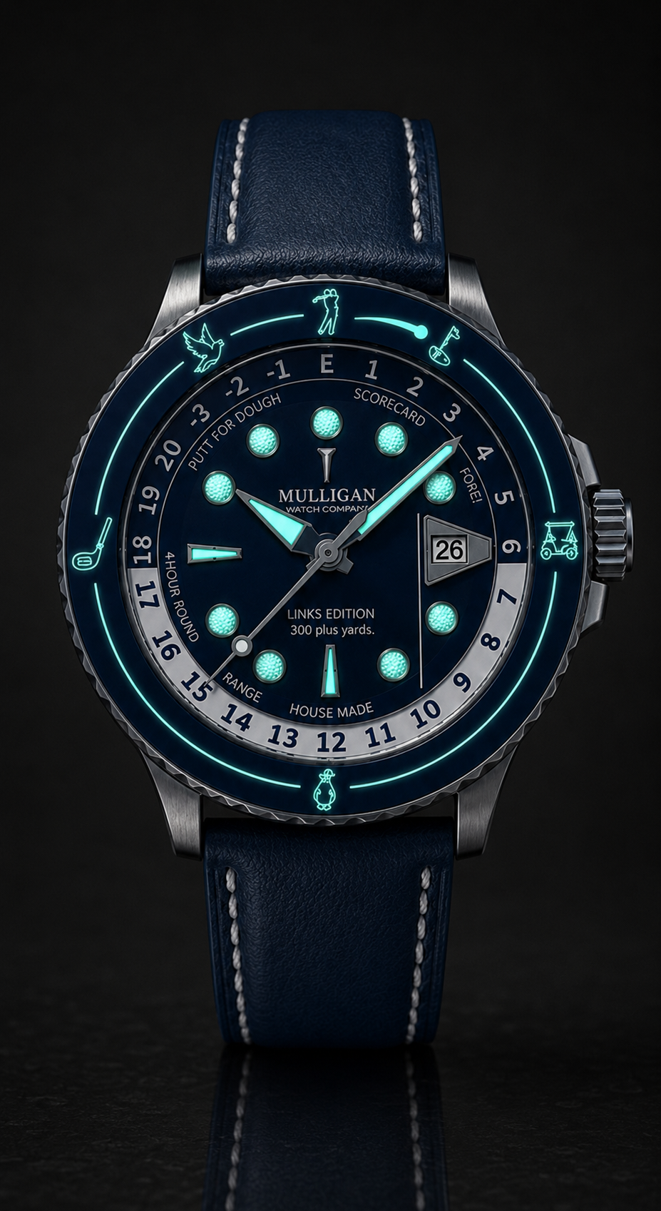 Links Edition Blue with the Super-LumiNova dial glowing in the dark