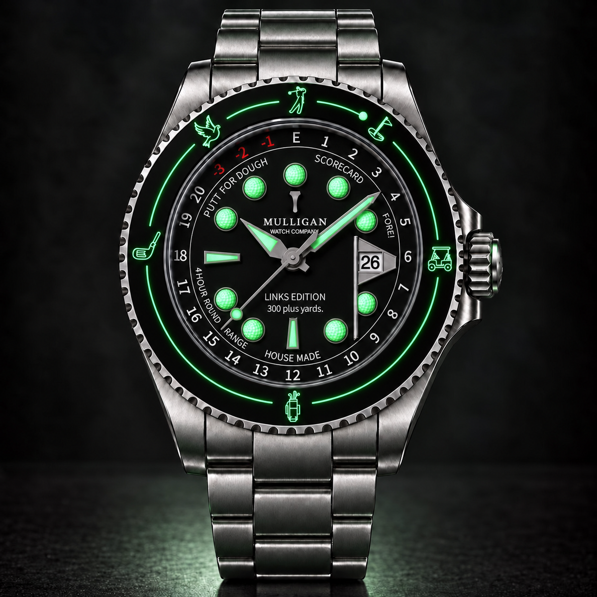 Links Edition Blackout with the Super-LumiNova dial glowing in the dark