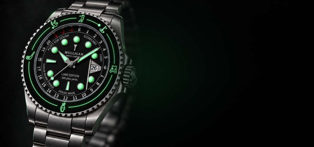 Links Edition Blackout with the dial glowing in the dark
